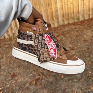 Vans Brown Leopard High-Top Sneakers